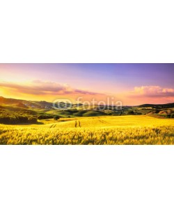 stevanzz, Tuscany spring, rolling hills at sunset. Rural landscape. Whaet, green fields and trees Italy