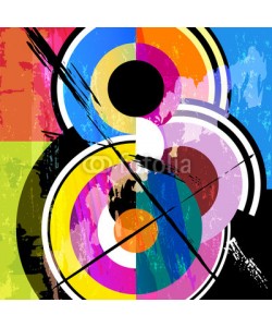 Kirsten Hinte, abstract circle background, retro/vintage style, with paint strokes and splashes