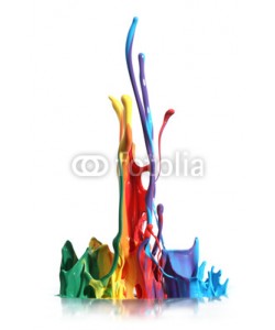 Leigh Prather, Colorful paint splashing isolated on white