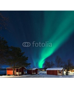 Blickfang, Nordlicht in  Norwegen mit Hütten