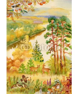 Nadiia Starovoitova, Autumn landscape with deer