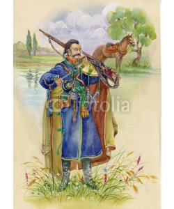 Nadiia Starovoitova, Ukrainian Cossack horse around, watercolor