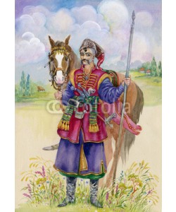Nadiia Starovoitova, Ukrainian Cossack horse around, watercolor