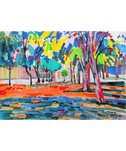 Kara-Kotsya, original unusual marker painting of tree landscape