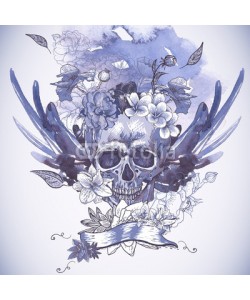 depiano, Abstract Background with Skull, Wings and Flowers