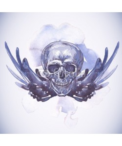 depiano, Abstract Background with Skull, Wings and Flowers