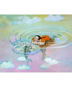 nuvolanevicata, a girl and you look at a fish floating on the water