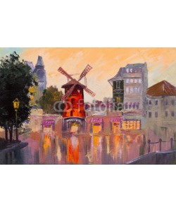 max5799, Oil painting cityscape - Moulin rouge, Paris, France