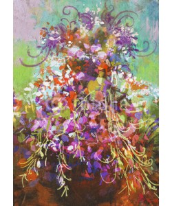 grandfailure, bouquet of colorful flowers in pot,digital painting
