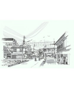 grandfailure, city street digital sketch.Illustration