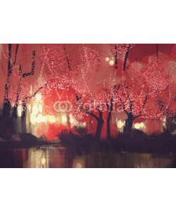 grandfailure, night scene of autumn forest,fantasy landscape painting