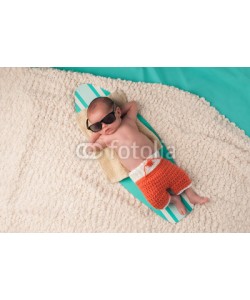katrinaelena, Newborn Baby Boy Sleeping on a Surfboard