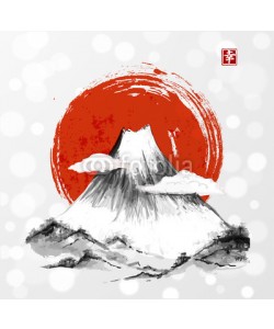 elinacious, Fujiyama mountain and big red sun.