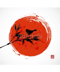 elinacious, Card with bamboo bird and big red sun