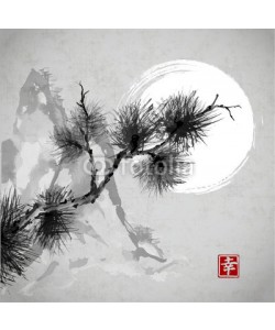 elinacious, Pine tree branch, mountains and the Moon
