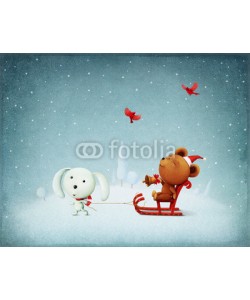 annamei, Greeting card Christmas Adventure Bear and Bunny