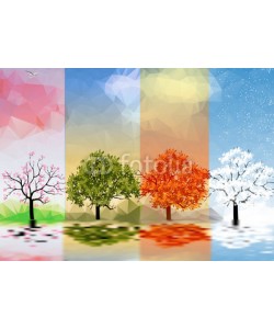 inbevel, Four Seasons Banners with Trees and Lake Reflection - Vector Illustration