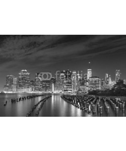 MaciejBledowski, Black and white photo of Manhattan waterfront at night, NYC, USA