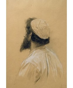 Gustav Klimt, Bärtiger jüngerer Mann mit Kappe im verlorenen Profil… 