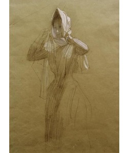 Gustav Klimt, Stehende junge Frau, ein Kopftuch umlegend 