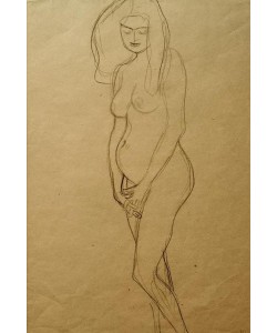 Gustav Klimt, Stehende nackte Schwangere nach links, die Hände… 