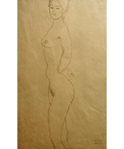 Gustav Klimt, Stehender weiblicher Akt nach links, die Hand in die… 