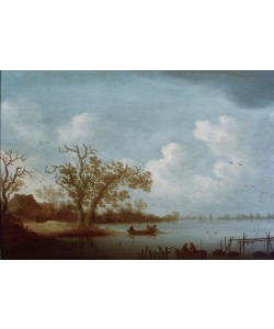 Johannes Pietersz. Schoeff, Holländische Flusslandschaft mit Bauernhäusern und Fischerbooten