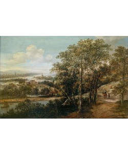 Dionys Verburg, Weite Flusslandschaft mit einem Reiter und weiteren Figuren im Vordergrund