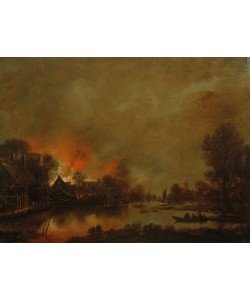 Aert van der Neer (der Ältere), Nächtliche Kanallandschaft mit Feuer in einem Dorf