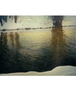 Gustaf Edolf Fjaestad, Winterabend am Flussufer