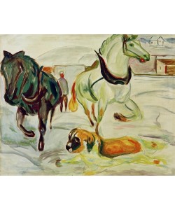 Edvard Munch, Pferdegespann im Schnee mit Bernhardiner