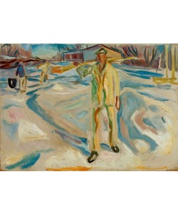Edvard Munch, Bauarbeiter mit Balken. Backsteinatelier
