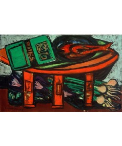 Max Beckmann, Stillleben mit grünem Buch und Rettichen