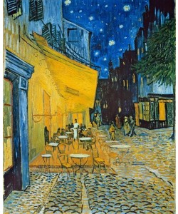 Vincent van Gogh, Terrasse des Cafés an der Place du Forum in Arles am Abend