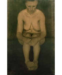 Paula Modersohn-Becker, Sitzender weiblicher Akt, frontal mit übereinander gelegten Füßen