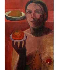 Paula Modersohn-Becker, Halbakt einer Italienerin mit Teller in der erhobenen Hand