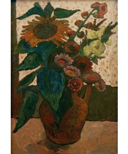 Paula Modersohn-Becker, Stillleben mit Sonnenblume, Stockrosen und Georginen