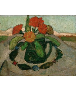 Paula Modersohn-Becker, Stillleben mit Ringelrosen vor Landschaft