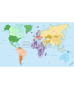 kartoxjm, Weltkarte - einzelne Kontinente in Farbe (hoher Detailgrad)