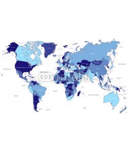 kartoxjm, Weltkarte - einzelne Länder in Blau (hoher Detailgrad)