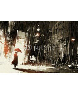 grandfailure, lonely woman with umbrella in abandoned city,digital painting