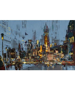 grandfailure, digital painting of city at night with colorful lights.