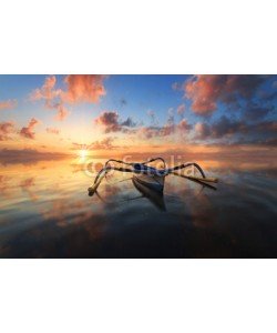 farizun amrod, Traditional Balinese ships Jukung in Sanur beach at sunrise, Bali.