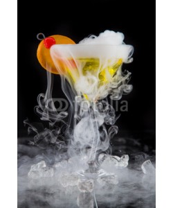 Lukas Gojda, Cocktail with ice vapor on bar desk.