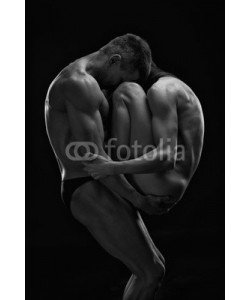 staras, Nude sexy couple. Art photo of young adult man and woman. High contrast black and white muscular naked body