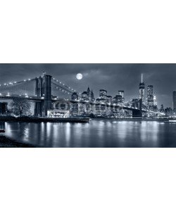bluraz, Night panorama of of New York City with the moon in the sky