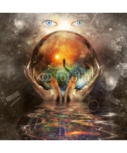 rolffimages, glass ball in hands with abstract background