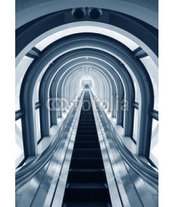 leeyiutung, Futuristic tunnel and escalator of steel and metal, interior view. Futuristic background, business concept