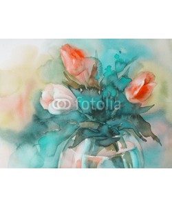 Egle, red tulips on green background watercolor