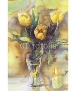 Egle, yellow tulips with candle watercolor